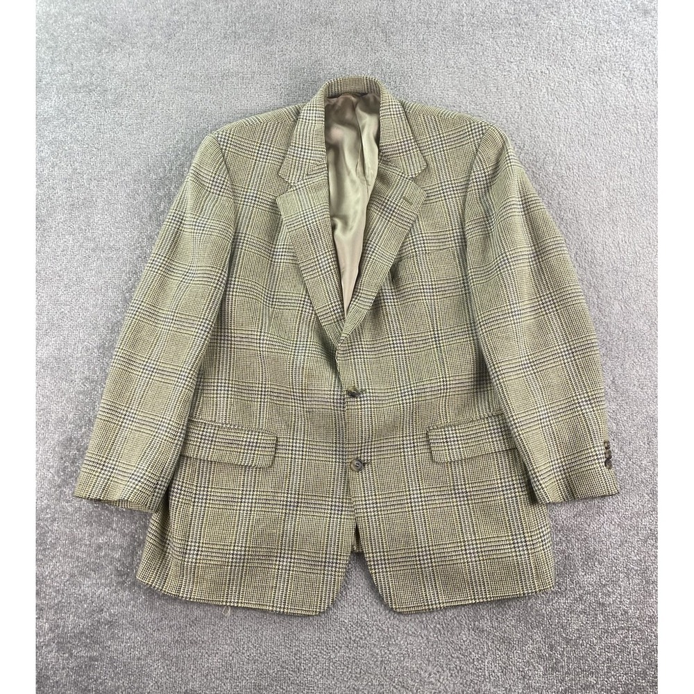 Vintage Brooks Brothers Sport Coat 42 R Gold Wool Plaid Check Luxury Designer *
